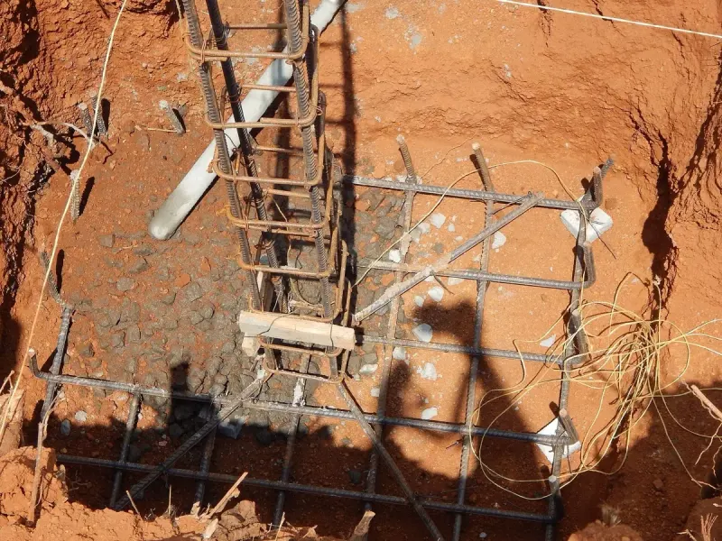 Reinforcement steel fixed in a foundation pit, ready for concrete